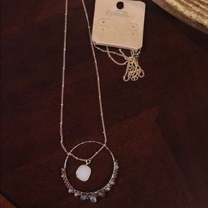 Crystal and Druzy Pendant with Golden chain